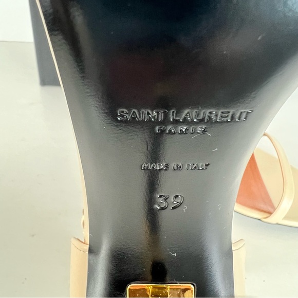 SAINT LAURENT Opyum Beige Leather Ankle Strap Open Toe Heel Sandals Sz 39 NWT - Picture 11 of 15